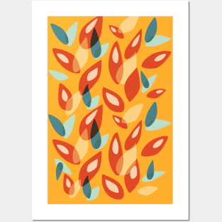 Orange Blue Yellow Geometric Autumn Leaves Posters and Art